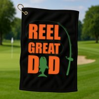 Orange Father`s Day Design For Fisherman Reel Great Dad Golf Towel