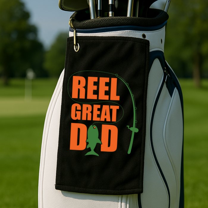 Orange Father`s Day Design For Fisherman Reel Great Dad Golf Towel