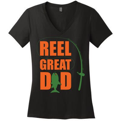 Orange Father`s Day Design For Fisherman Reel Great Dad Women's V-Neck T-Shirt