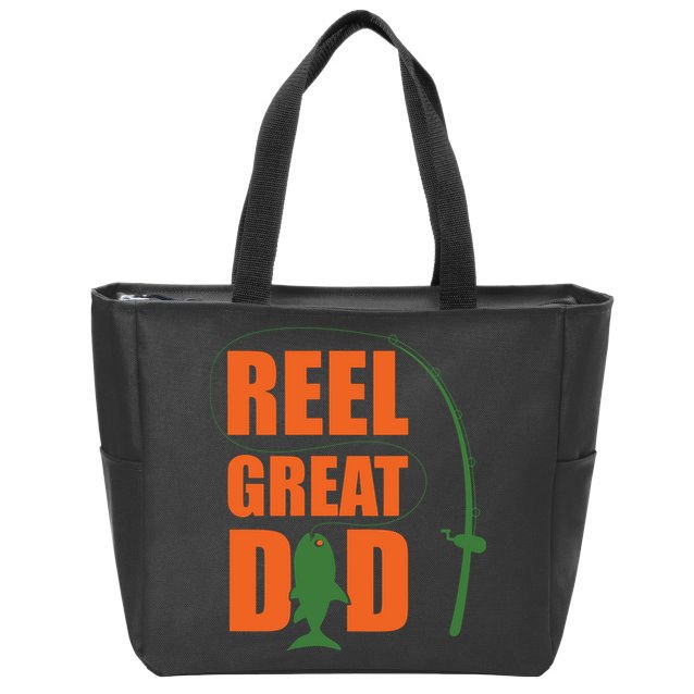 Orange Father`s Day Design For Fisherman Reel Great Dad Zip Tote Bag