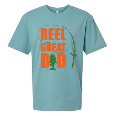 Orange Father`s Day Design For Fisherman Reel Great Dad Sueded Cloud Jersey T-Shirt