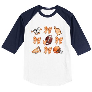 Orange Football Design Touchdown Season Coquette Football Baseball Sleeve Shirt