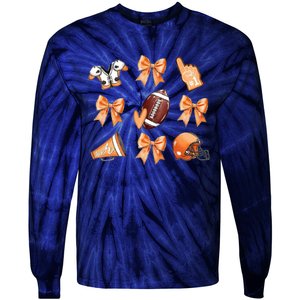 Orange Football Design Touchdown Season Coquette Football Tie-Dye Long Sleeve Shirt