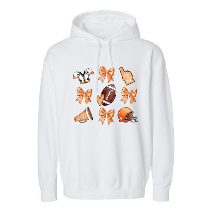 Orange Football Design Touchdown Season Coquette Football Garment-Dyed Fleece Hoodie