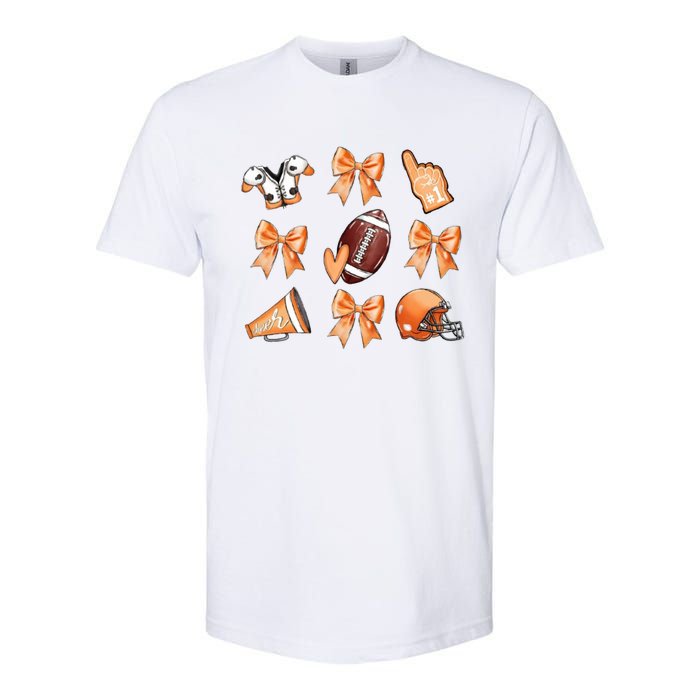 Orange Football Design Touchdown Season Coquette Football Softstyle CVC T-Shirt