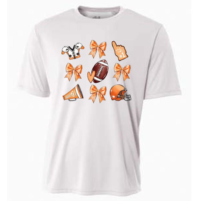 Orange Football Design Touchdown Season Coquette Football Cooling Performance Crew T-Shirt