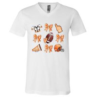 Orange Football Design Touchdown Season Coquette Football V-Neck T-Shirt