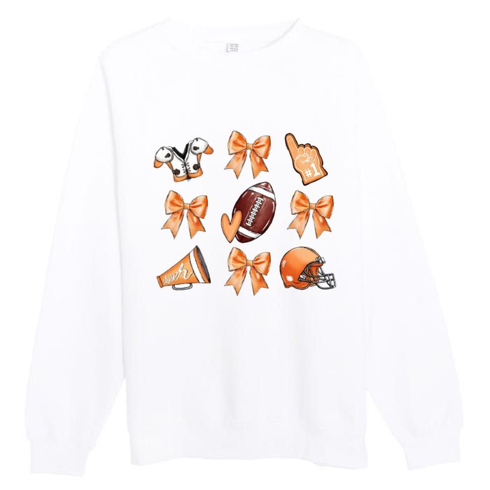 Orange Football Design Touchdown Season Coquette Football Premium Crewneck Sweatshirt