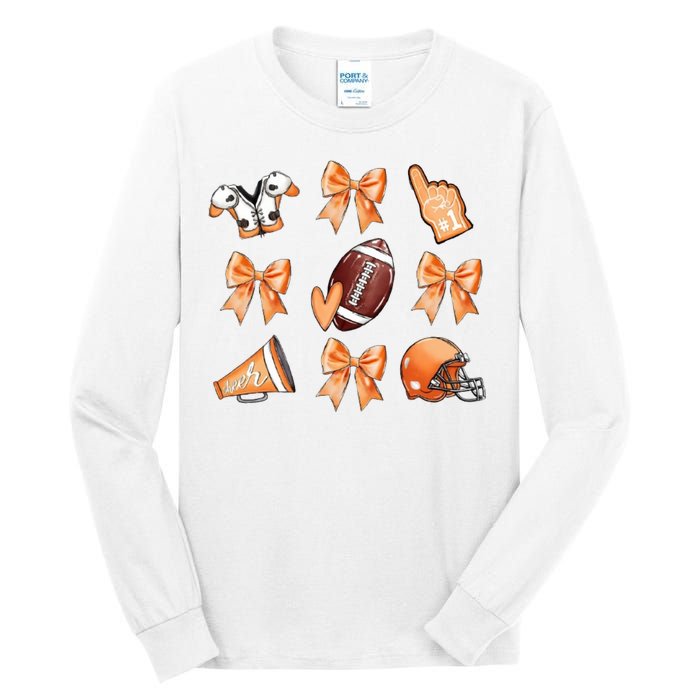 Orange Football Design Touchdown Season Coquette Football Tall Long Sleeve T-Shirt