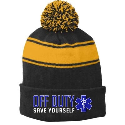 Off Duty Save Yourself EMT Stripe Pom Pom Beanie