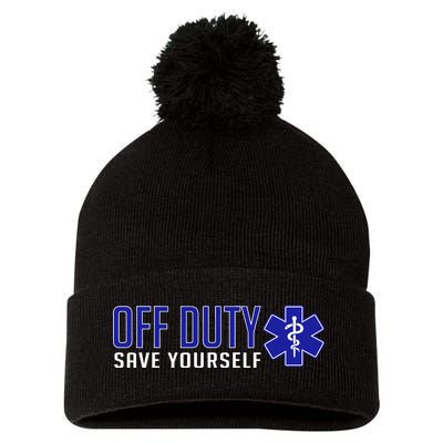 Off Duty Save Yourself EMT Pom Pom 12in Knit Beanie