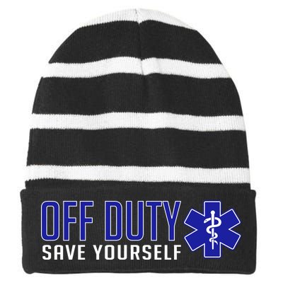 Off Duty Save Yourself EMT Striped Beanie with Solid Band