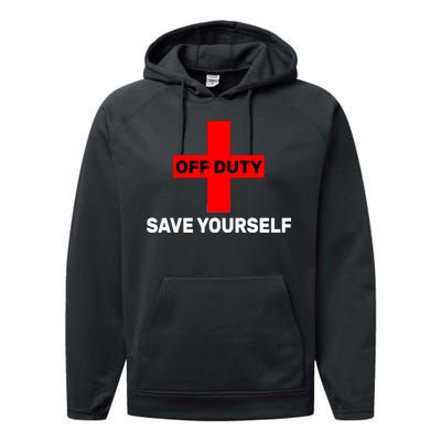 Off Duty Save Yourself Funny Lifeguard Performance Fleece Hoodie