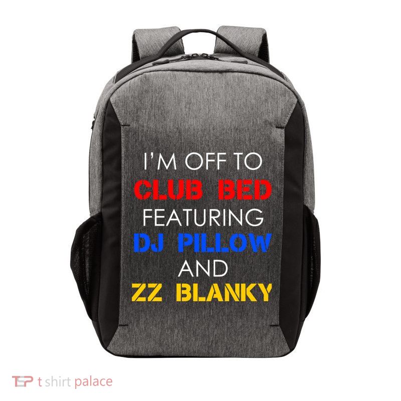 Off To Club Bed Featuring DJ Pillow and ZZ Blanky Vector Backpack