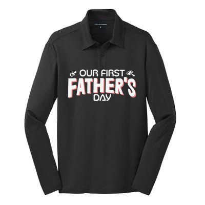 Our First Fathers Day Newborn Gift Silk Touch Performance Long Sleeve Polo