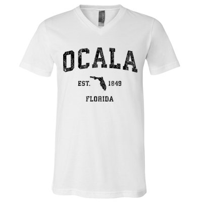 Ocala Florida Fl Vintage Established Athletic Sports Design V-Neck T-Shirt