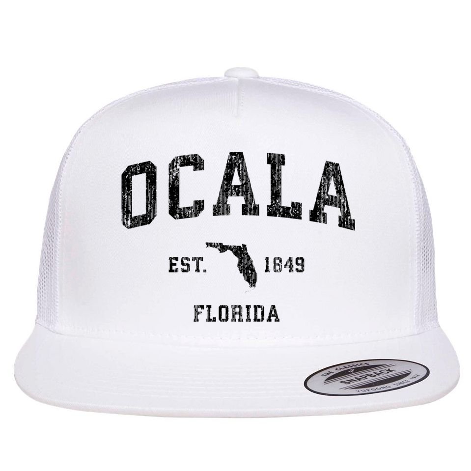 Ocala Florida Fl Vintage Established Athletic Sports Design Flat Bill Trucker Hat