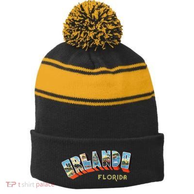 Orlando Florida Fl And Women Retro Vintage Stripe Pom Pom Beanie