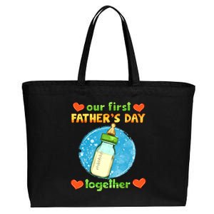 Our First Fathers Day Together Matching Dad Son Gift Cotton Canvas Jumbo Tote