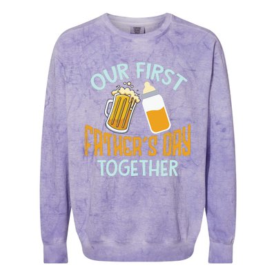 Our First Father's Day Together Dad And Son Daughter Colorblast Crewneck Sweatshirt