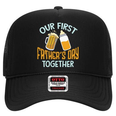 Our First Father's Day Together Dad And Son Daughter High Crown Mesh Back Trucker Hat