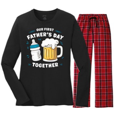 Our First FatherS Day Together Dad & Son Daughter Dad Humor Funny Dad Proud Dad Women's Long Sleeve Flannel Pajama Set 