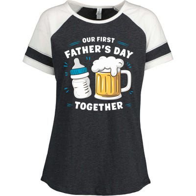 Our First FatherS Day Together Dad & Son Daughter Dad Humor Funny Dad Proud Dad Enza Ladies Jersey Colorblock Tee