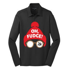 Oh Fudge Funny Christmas Saying Xmas Silk Touch Performance Long Sleeve Polo