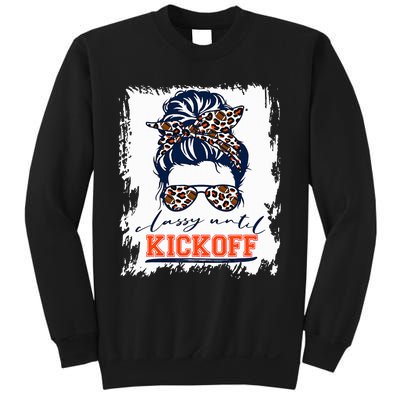 Orange Football Fan Women Classy Until Kickoff Messy Bun Sweatshirt