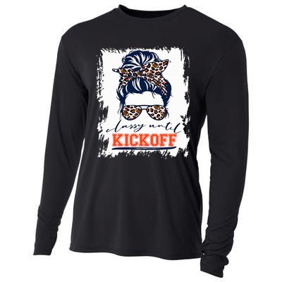 Orange Football Fan Women Classy Until Kickoff Messy Bun Cooling Performance Long Sleeve Crew