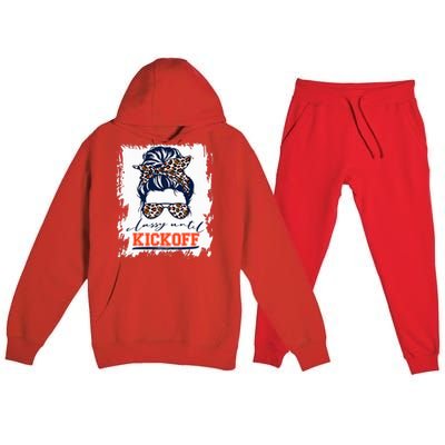 Orange Football Fan Women Classy Until Kickoff Messy Bun Premium Hooded Sweatsuit Set