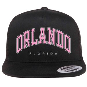 Orlando Florida FL Varsity Pink Text Flat Bill Trucker Hat