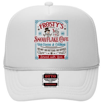 Old Fashioned FrostyS Snowflake Cafe Coffee Lovers Xmas High Crown Mesh Back Trucker Hat