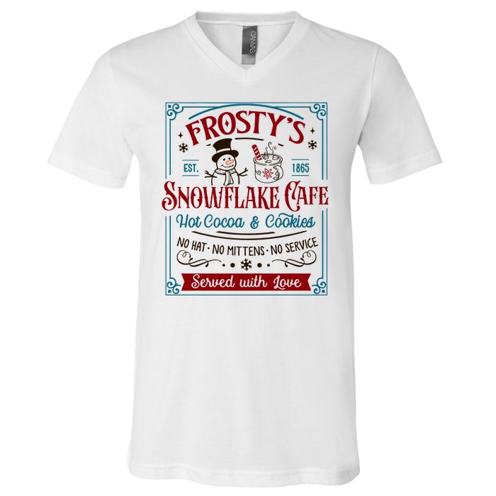 Old Fashioned FrostyS Snowflake Cafe Coffee Lovers Xmas V-Neck T-Shirt