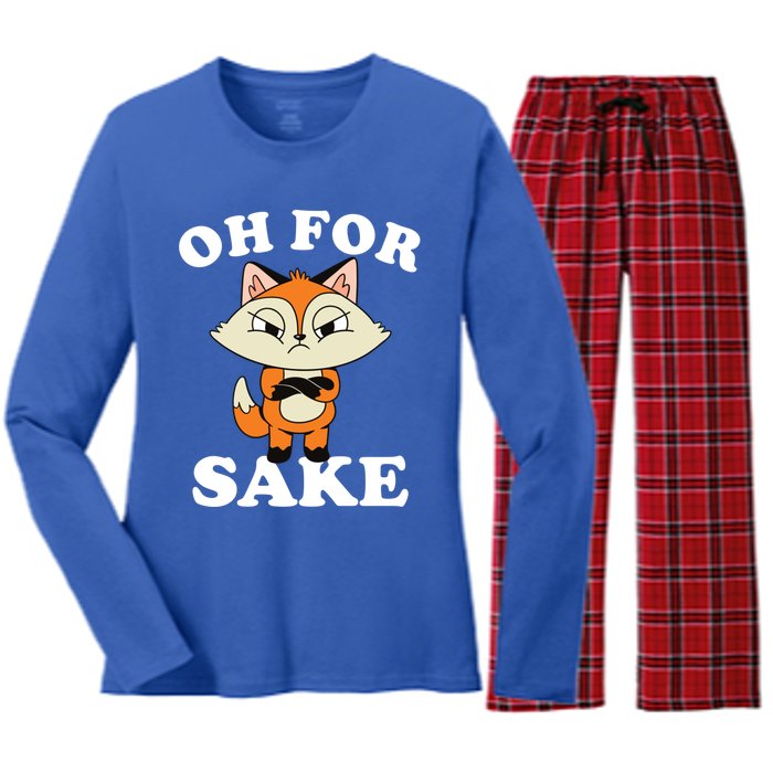 Oh For Fox Sake Funny Pun Cartoon Fox Oh For Fox Sake Gift Women's Long Sleeve Flannel Pajama Set 