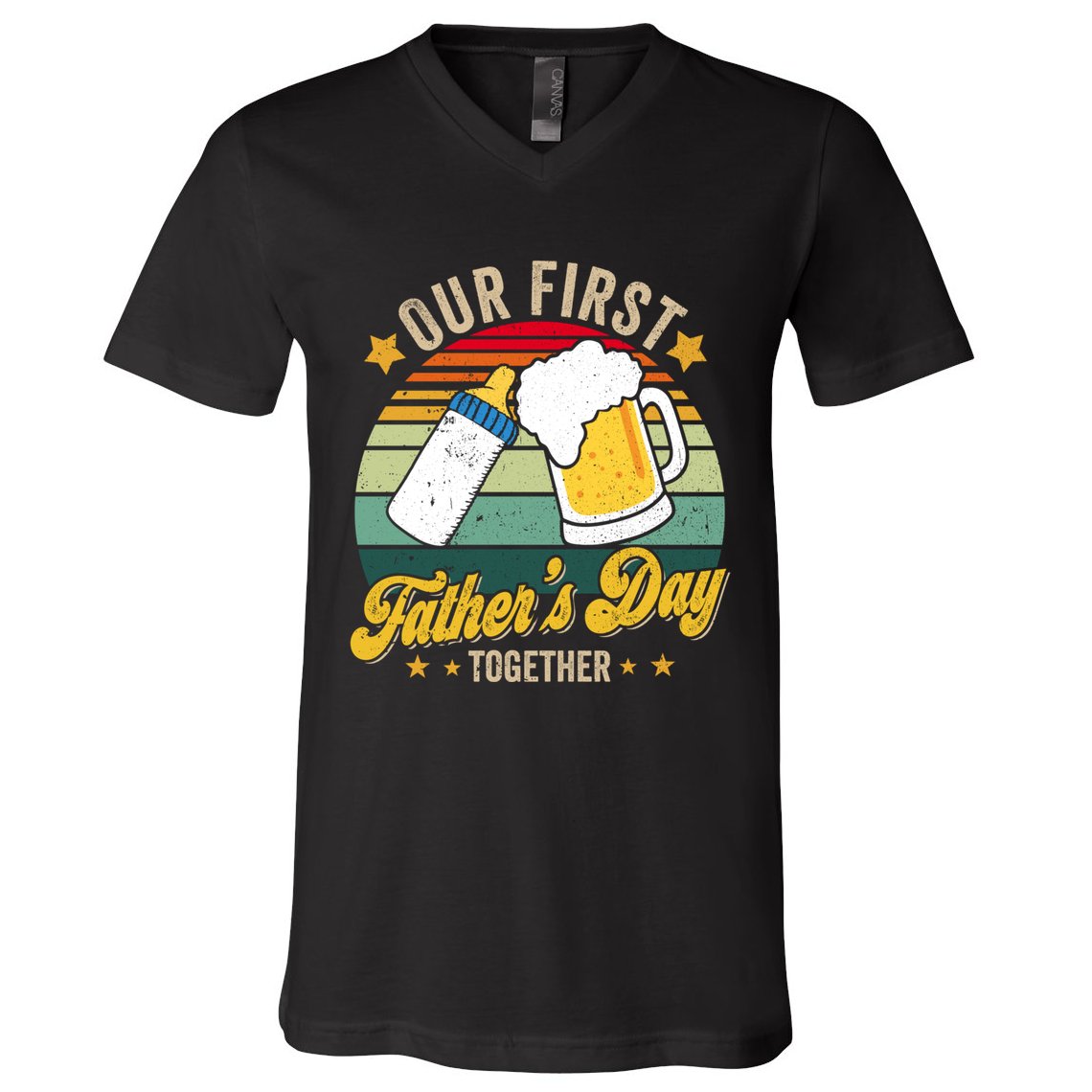 Our First Fathers Day Together Vintage New Dad Matching V-Neck T-Shirt