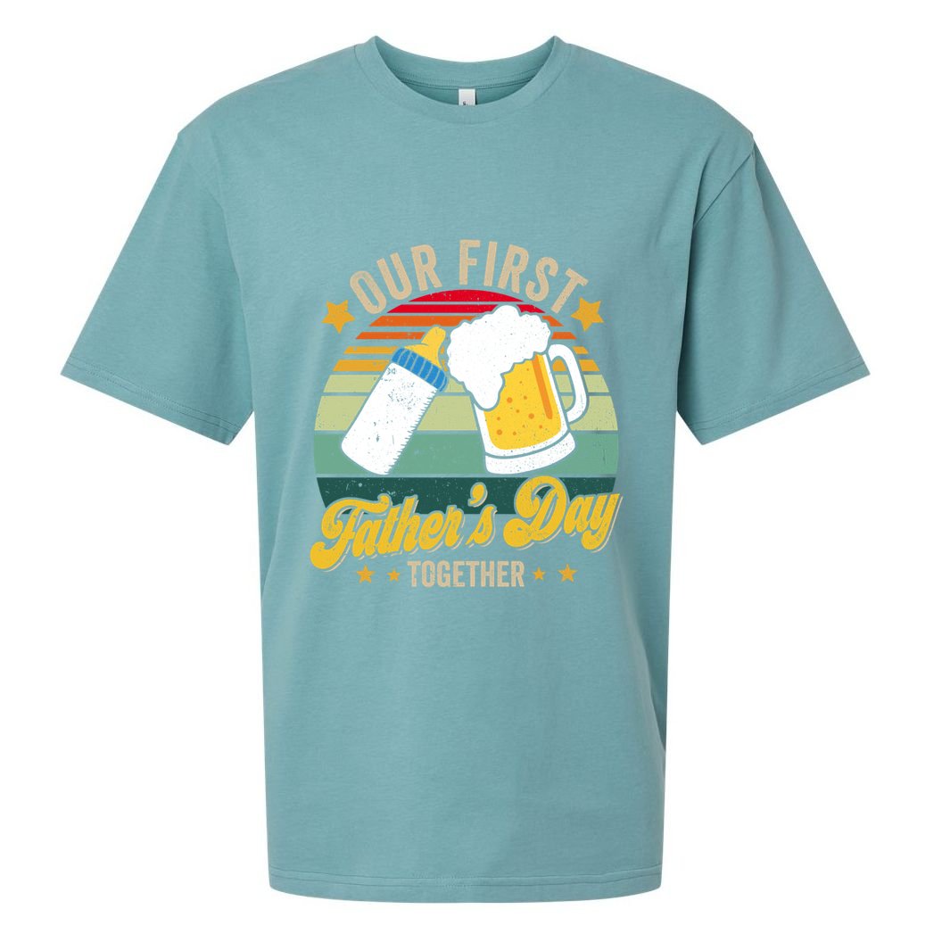 Our First Fathers Day Together Vintage New Dad Matching Sueded Cloud Jersey T-Shirt