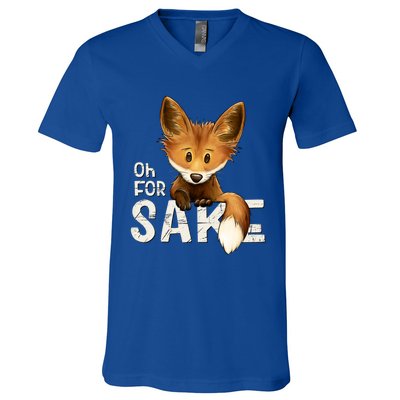 Oh For Fox Sake Funny Swearing Fox Pun Funny Gift V-Neck T-Shirt