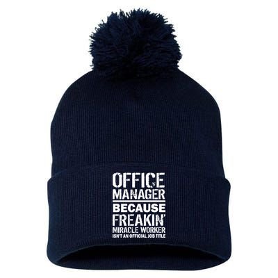 Office Manager Miracle Worker Job Title Pom Pom 12in Knit Beanie