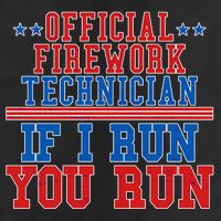 Official Firework Technician If I Run You Run 4th of July 7 Panel Mesh Trucker Snapback Hat