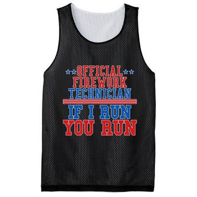 Official Firework Technician If I Run You Run 4th of July Mesh Reversible Basketball Jersey Tank