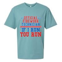 Official Firework Technician If I Run You Run 4th of July Sueded Cloud Jersey T-Shirt