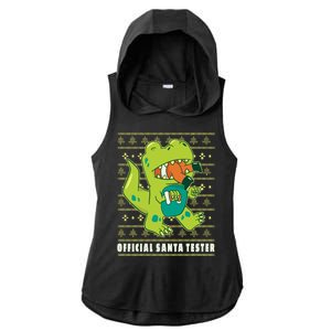 Official Santa Tester Dino Ugly Christmas Ladies PosiCharge Tri-Blend Wicking Draft Hoodie Tank