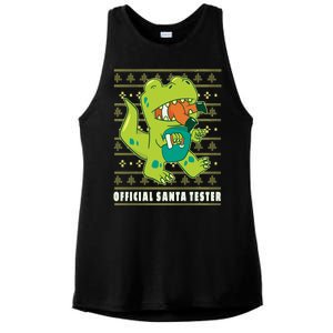 Official Santa Tester Dino Ugly Christmas Ladies PosiCharge Tri-Blend Wicking Tank