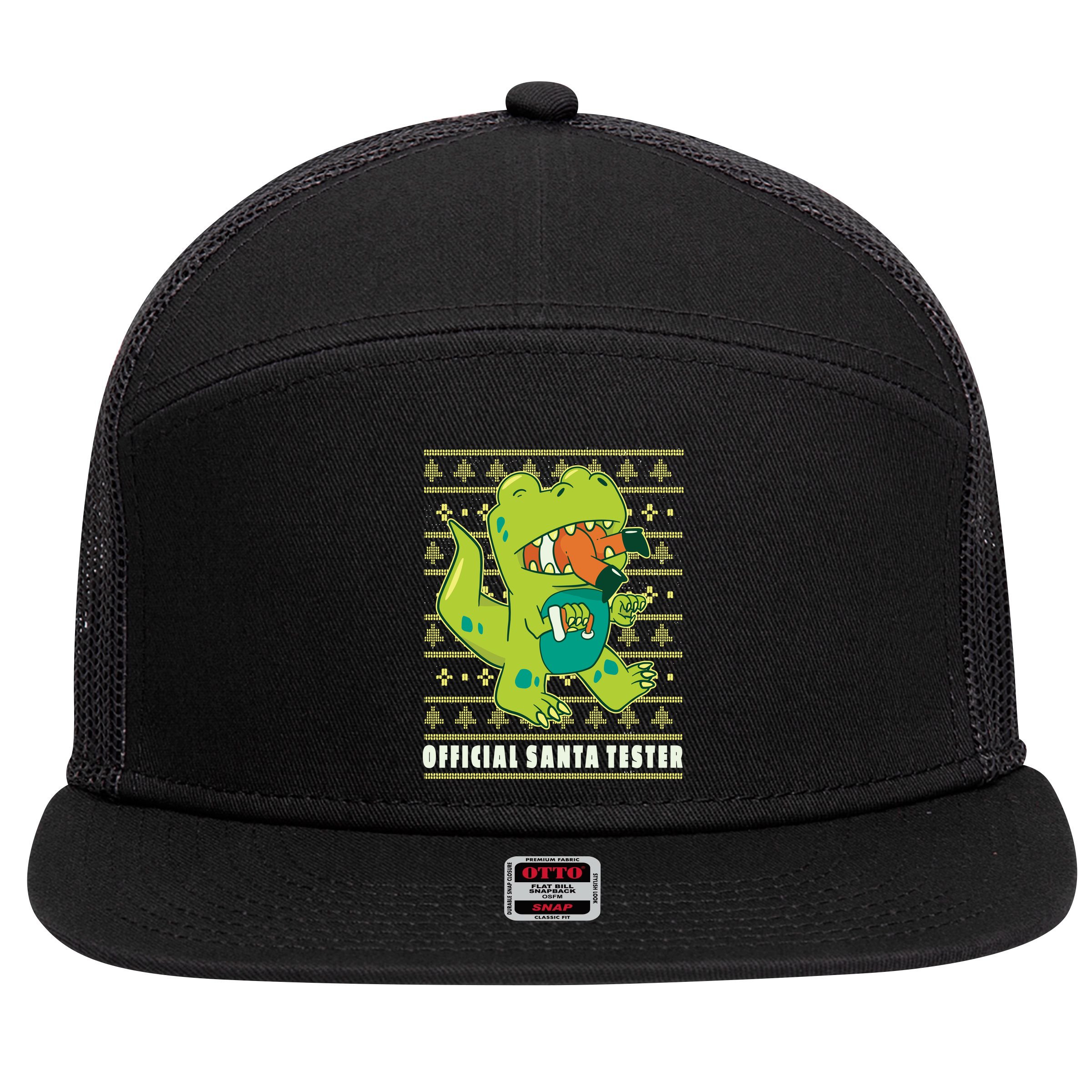 Official Santa Tester Dino Ugly Christmas 7 Panel Mesh Trucker Snapback Hat