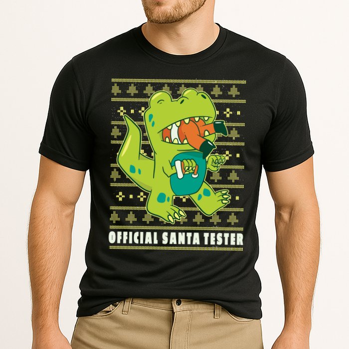 Official Santa Tester Dino Ugly Christmas Cooling Performance Crew T-Shirt