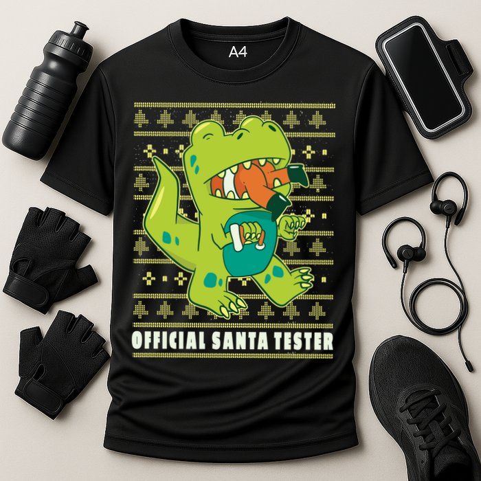 Official Santa Tester Dino Ugly Christmas Cooling Performance Crew T-Shirt