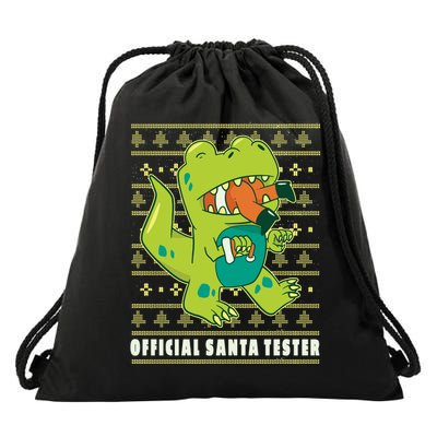 Official Santa Tester Dino Ugly Christmas Drawstring Bag