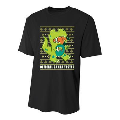 Official Santa Tester Dino Ugly Christmas Youth Performance Sprint T-Shirt