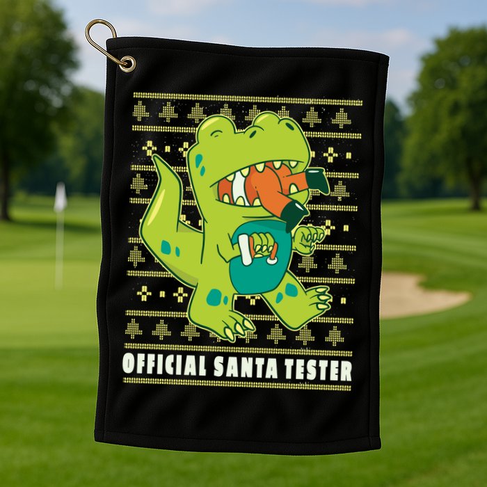 Official Santa Tester Dino Ugly Christmas Golf Towel